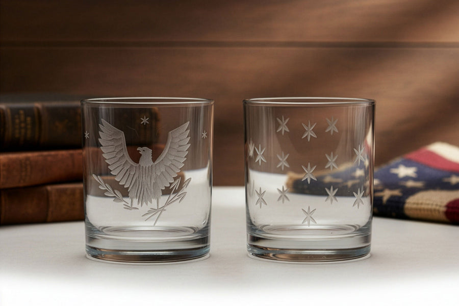 Hand Carved Patriotic Rocks Glass