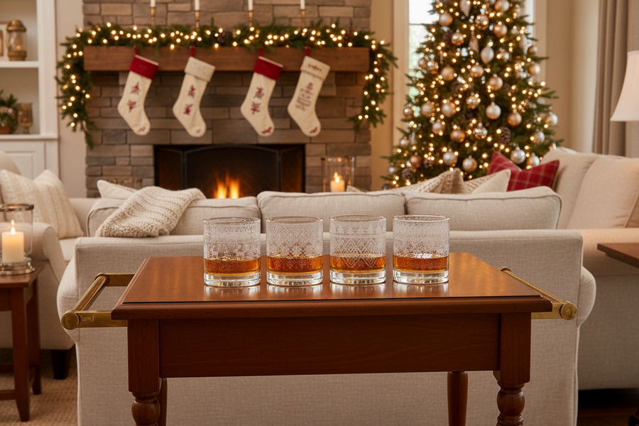 Seasonal Sweater Etched Rocks Glasses - Set of 4