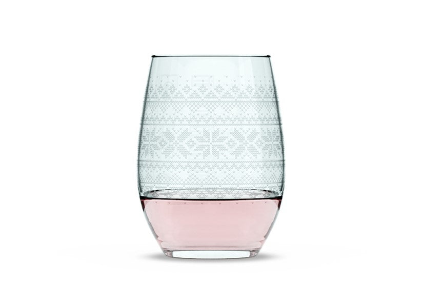 Seasonal Sweater - Etched Stemless Wine Glasses - Set of 4