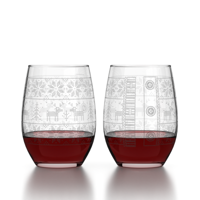 Reindeer Sweater Stemless Wine Glass