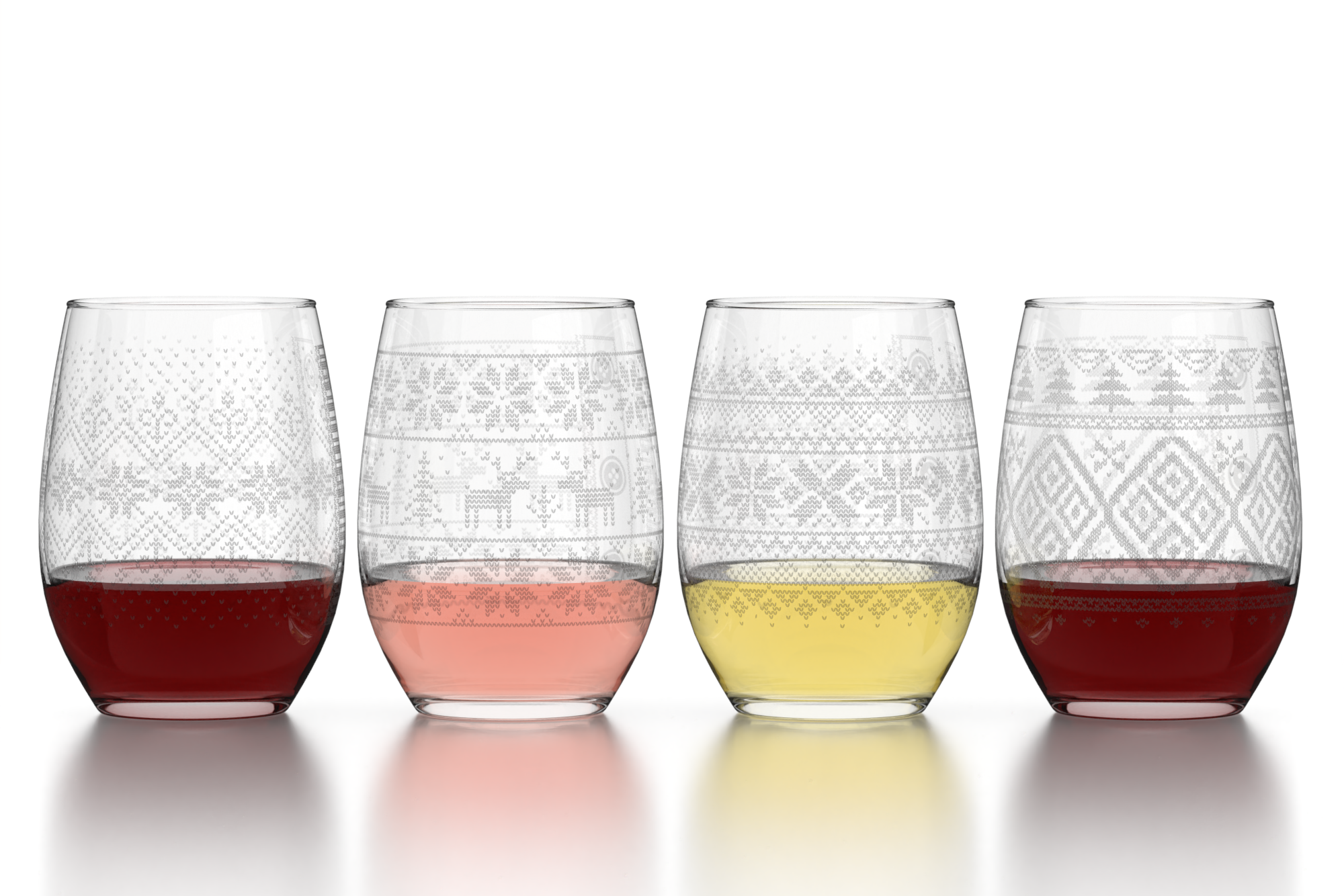 Seasonal Sweater - Etched Stemless Wine Glasses - Set of 4