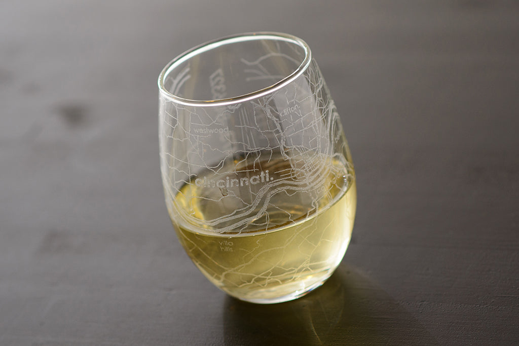 Cincinnati Map Stemless Wine Glass