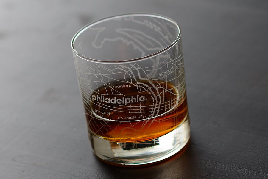 Philadelphia Map Rocks Glass