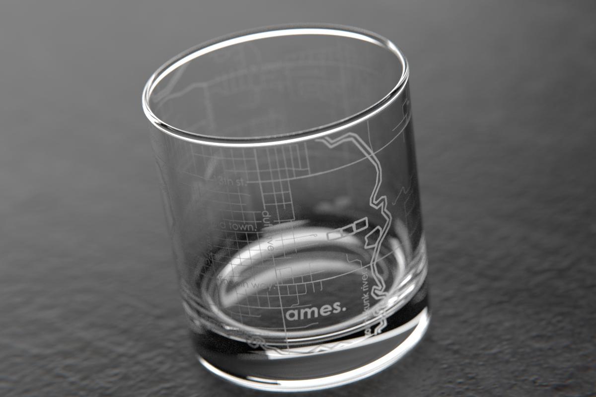 Ames IA Map Rocks Glass