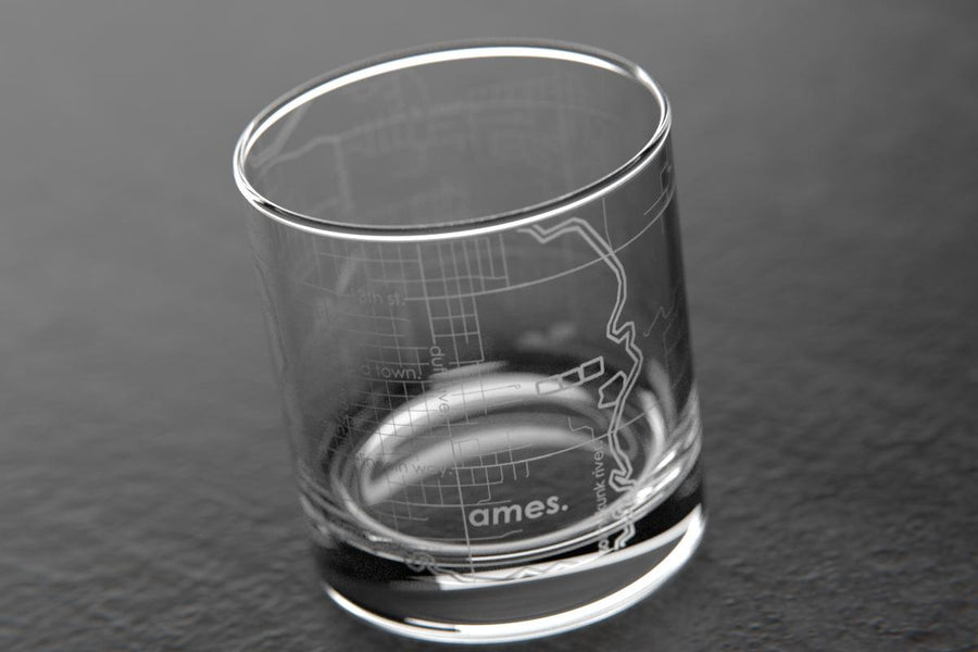 Ames IA Map Rocks Glass