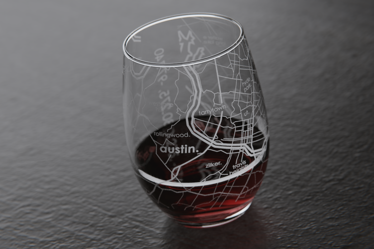 Austin Map Stemless Wine Glass