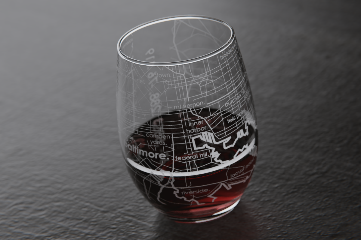 Baltimore Map Stemless Wine Glass