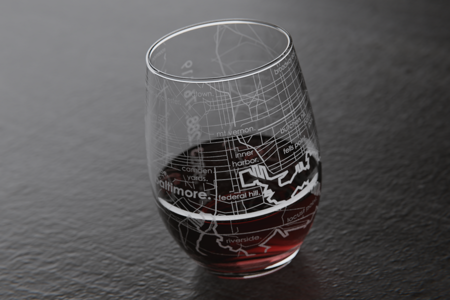 Baltimore Map Stemless Wine Glass