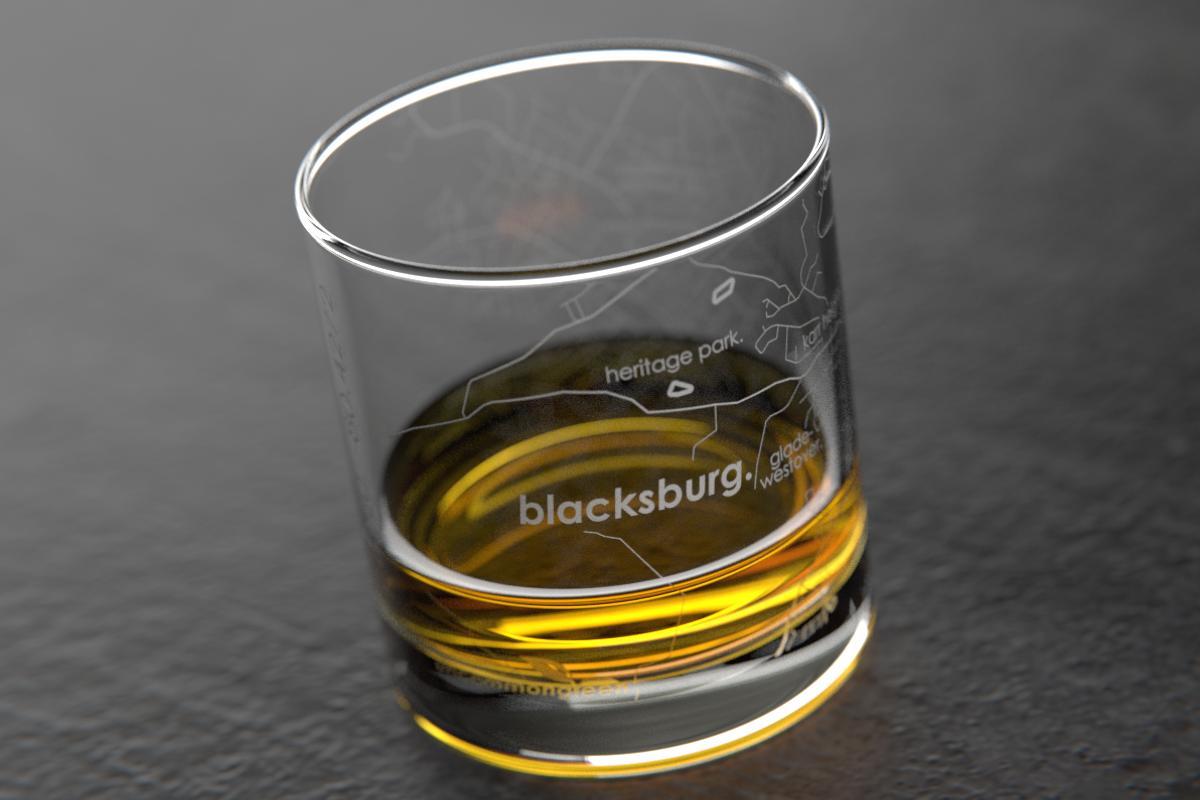 Blacksburg VA Map Rocks Glass