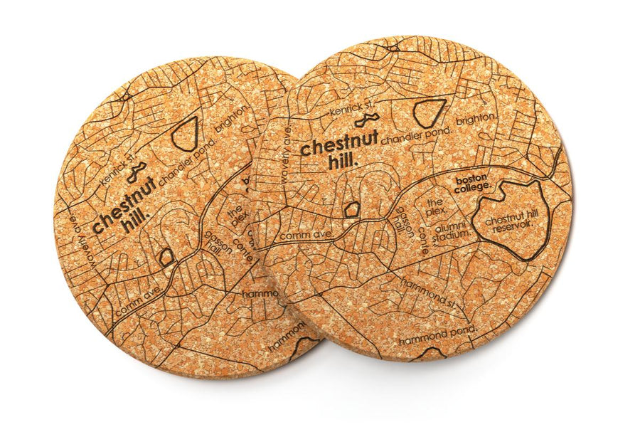 College Town Map Cork Coaster Pair