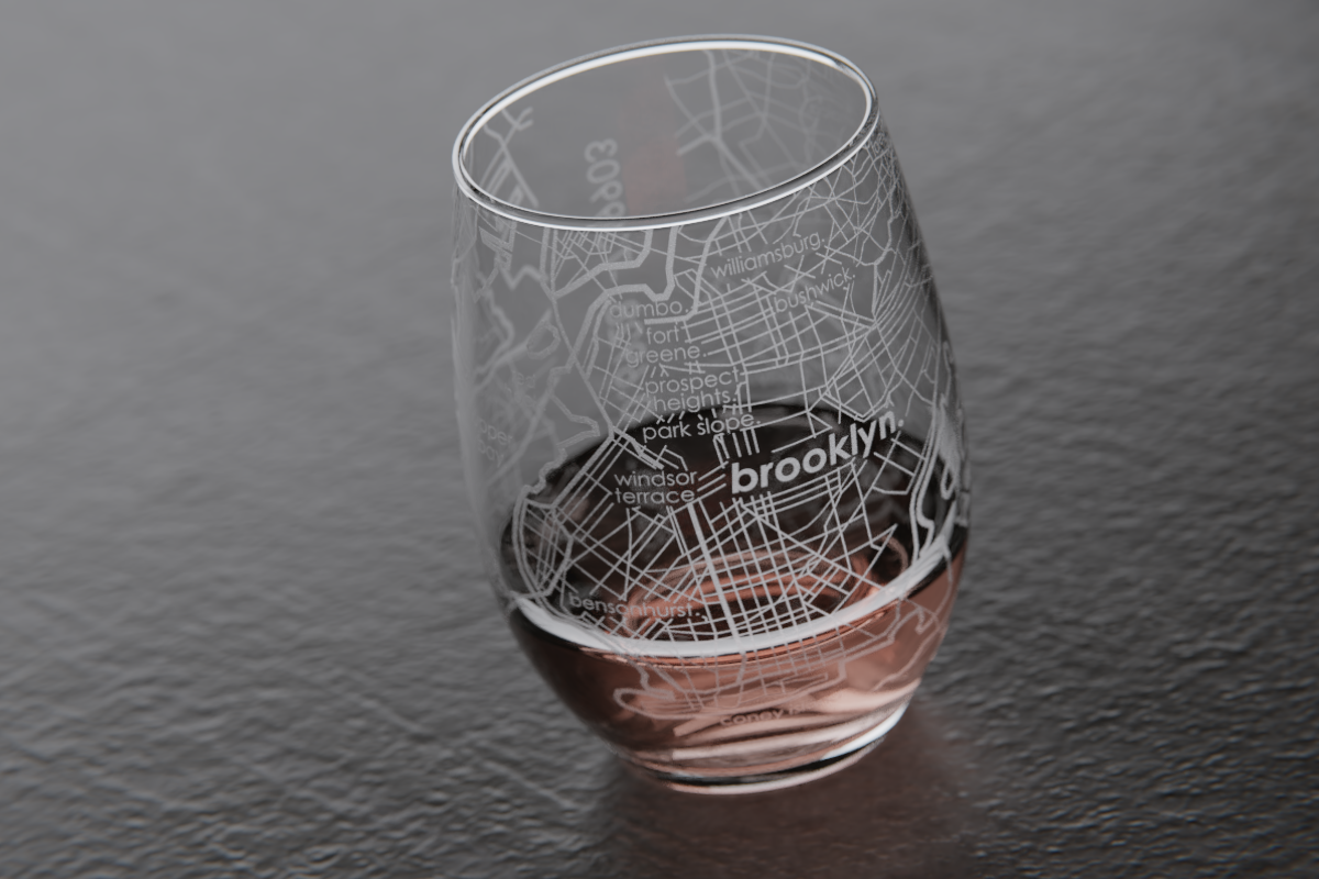 Brooklyn Map Stemless Wine Glass