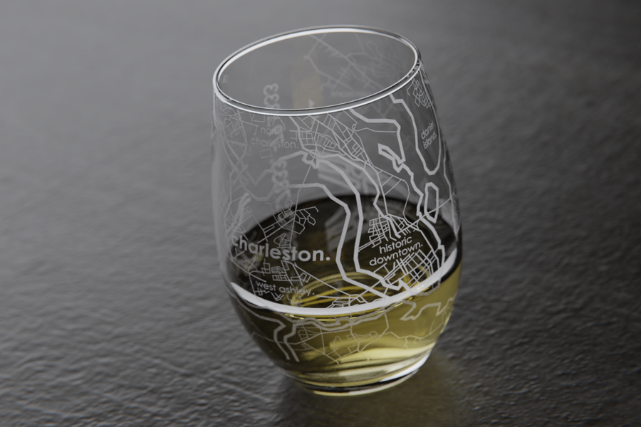 Charleston SC Map Stemless Wine Glass