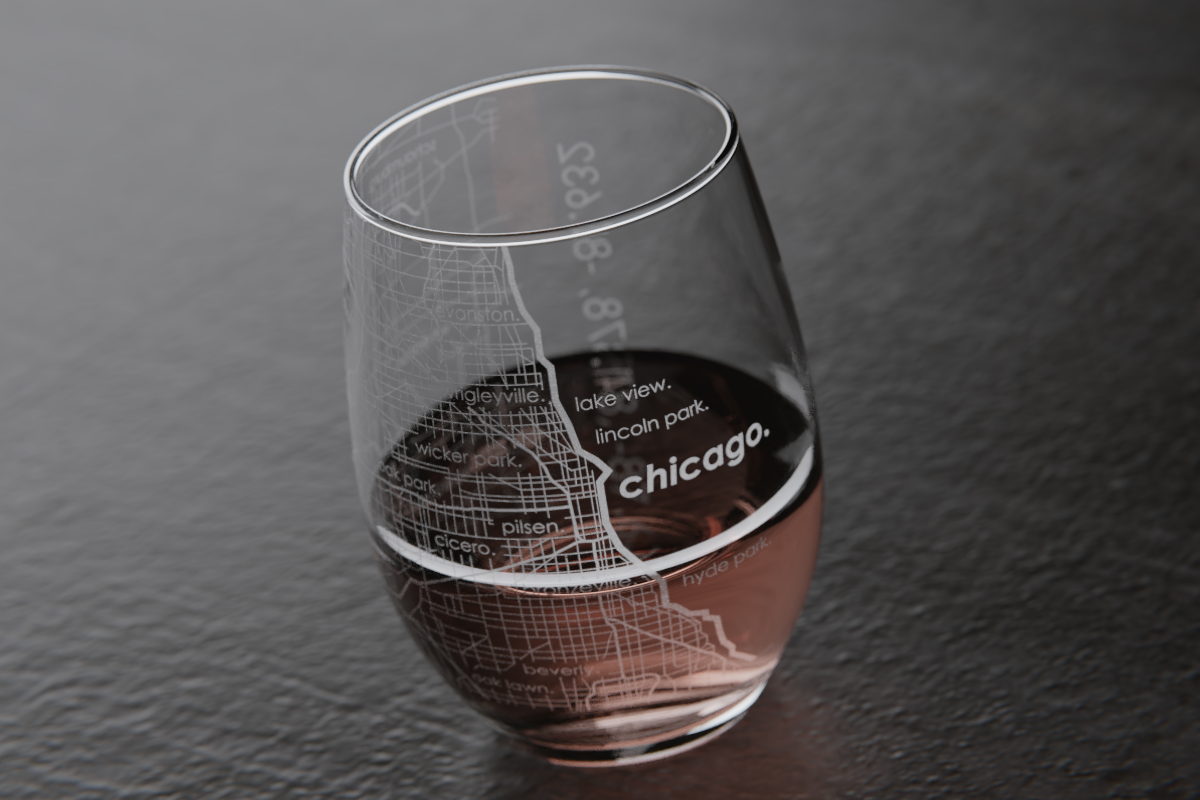 Chicago Map Stemless Wine Glass