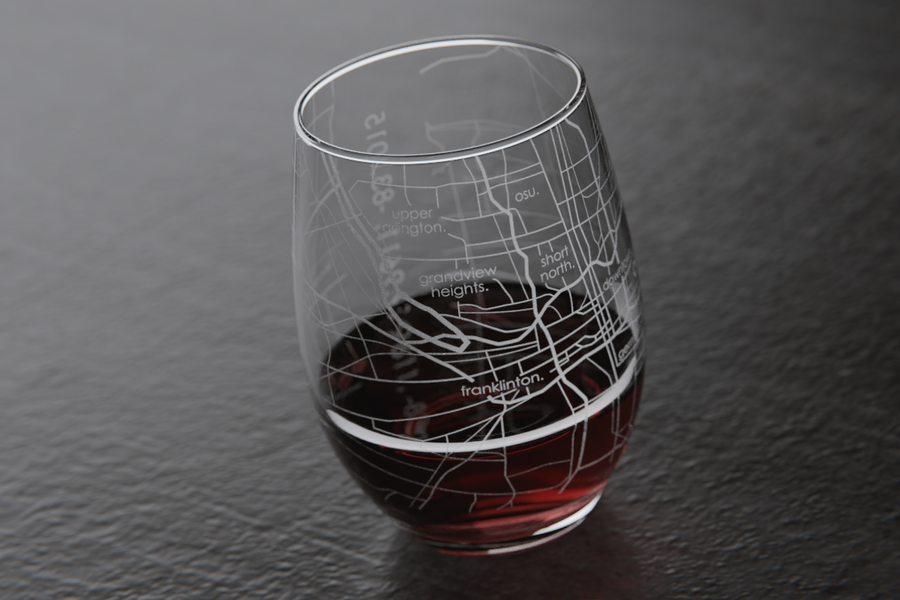 Columbus Map Stemless Wine Glass