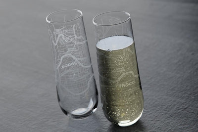 College Town Map Stemless Champagne Flute Pair