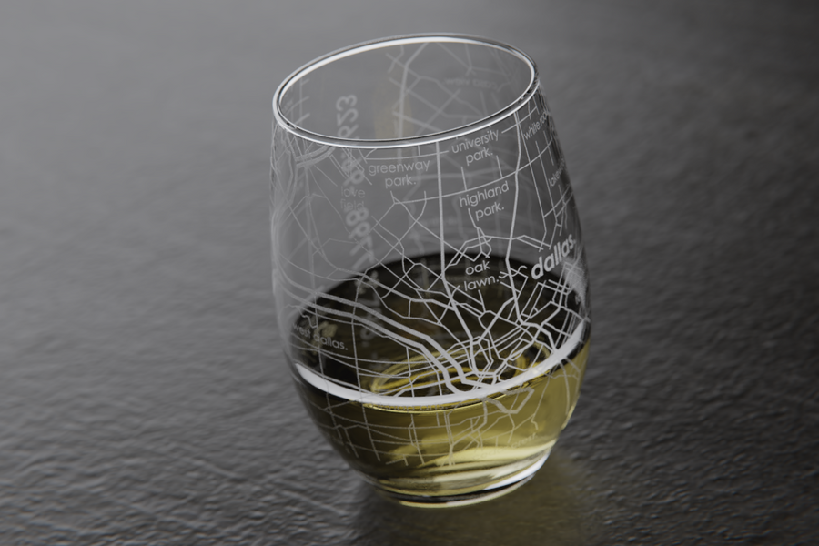 Dallas Map Stemless Wine Glass