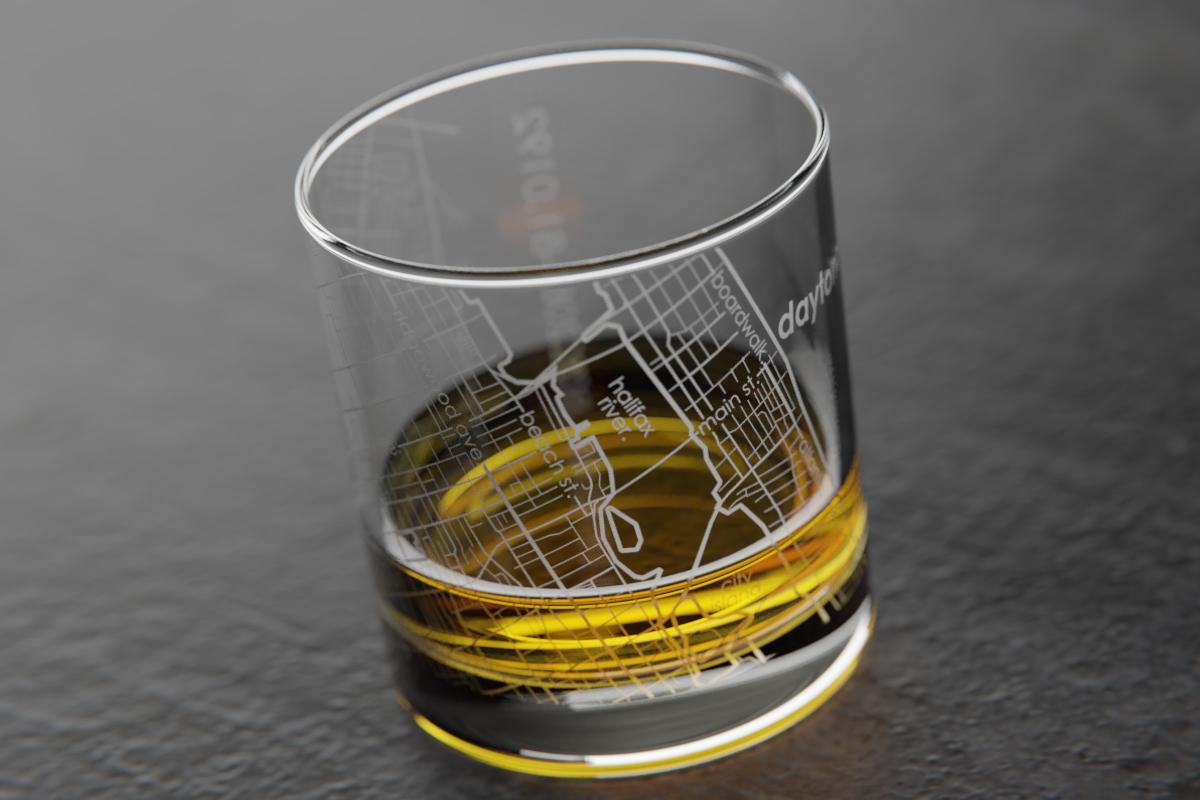 Daytona Beach FL Map Rocks Glass