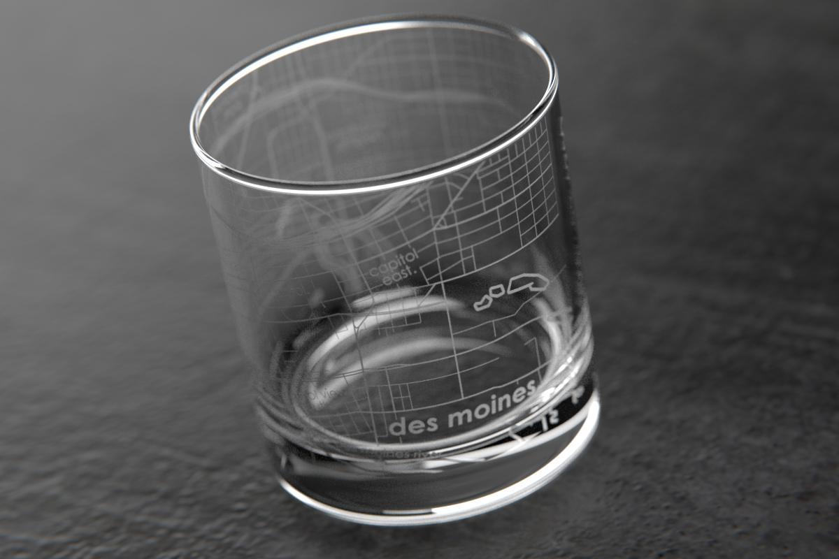 Des Moines IA Map Rocks Glass