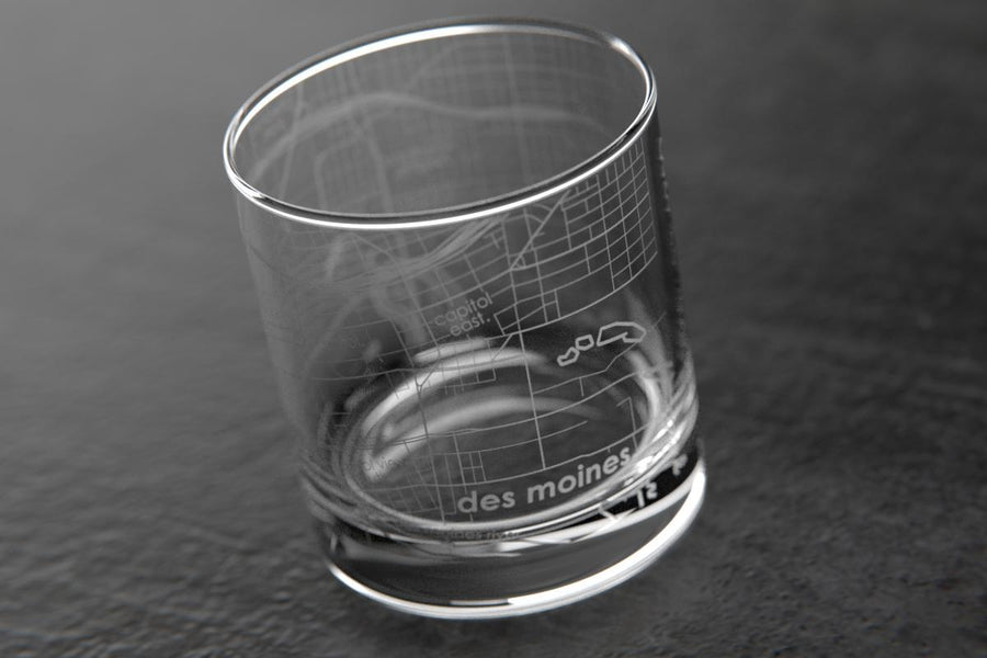 Des Moines IA Map Rocks Glass