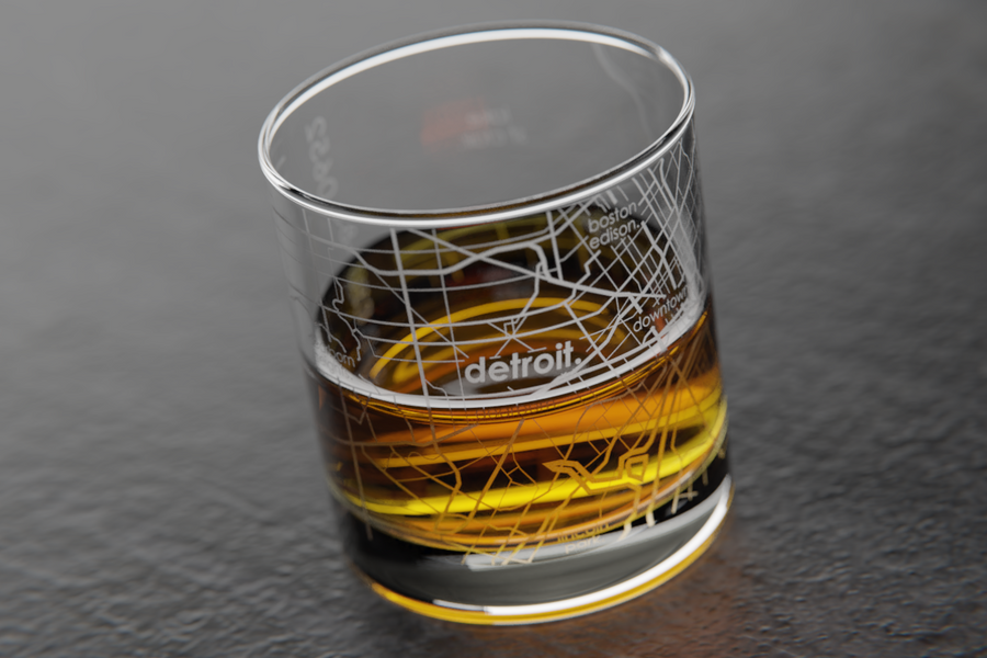 Detroit Map Rocks Glass