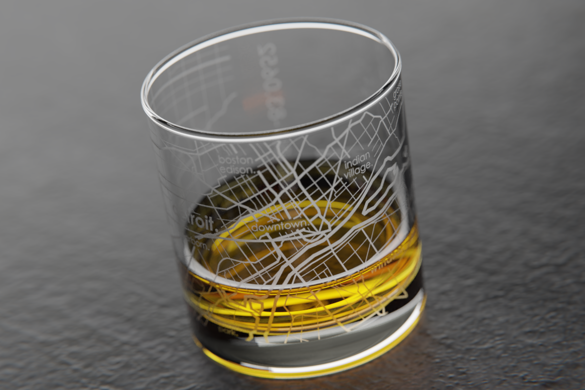 Detroit Map Rocks Glass
