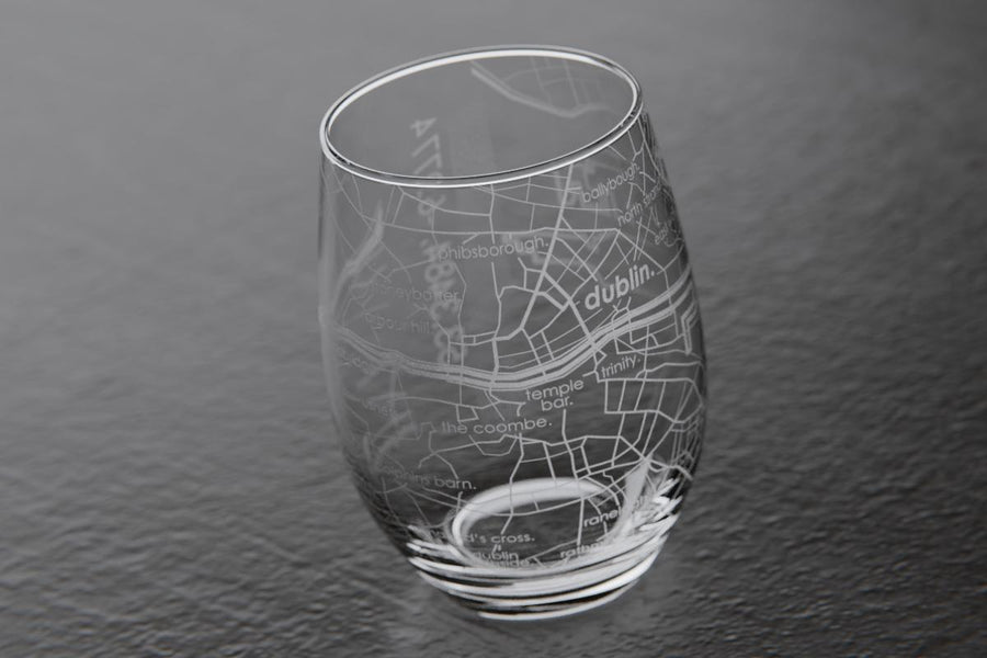 Dublin Ireland Map Stemless Wine Glass