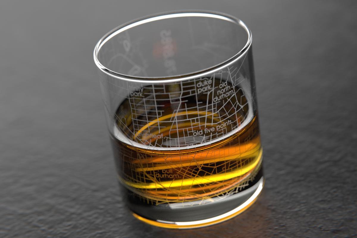 Durham NC Map Rocks Glass