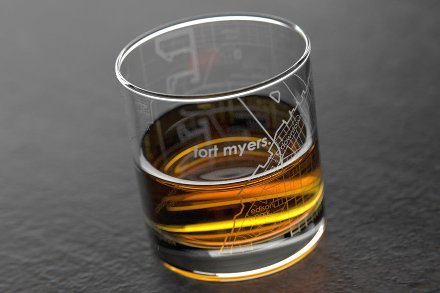 Fort Myers FL Map Rocks Glass