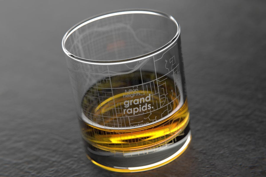 Grand Rapids MI Map Rocks Glass