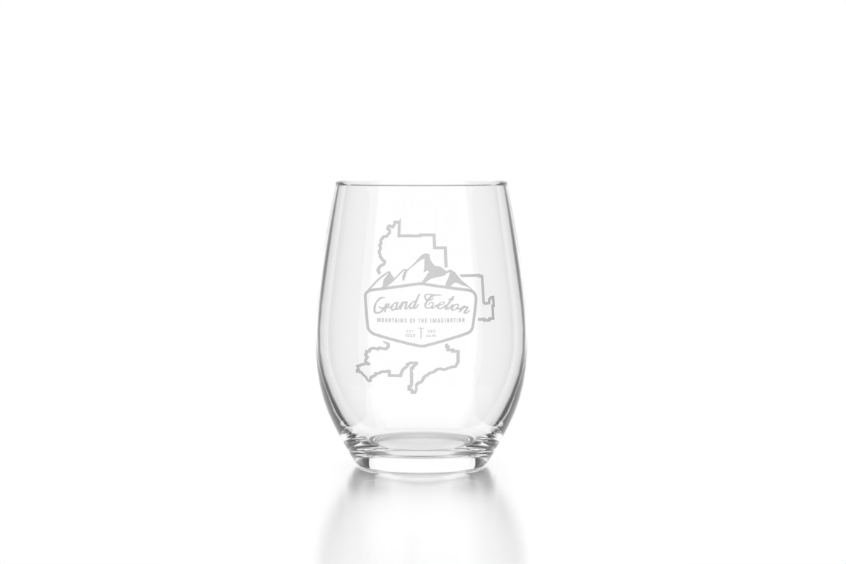 The Tetons Grand Teton Wyoming Grand Teton Mountain Range Engraved Crystal  Stemless Wine Glass 1 Single Wine Glass 