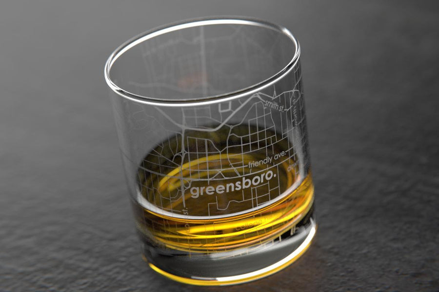 Greensboro NC Map Rocks Glass