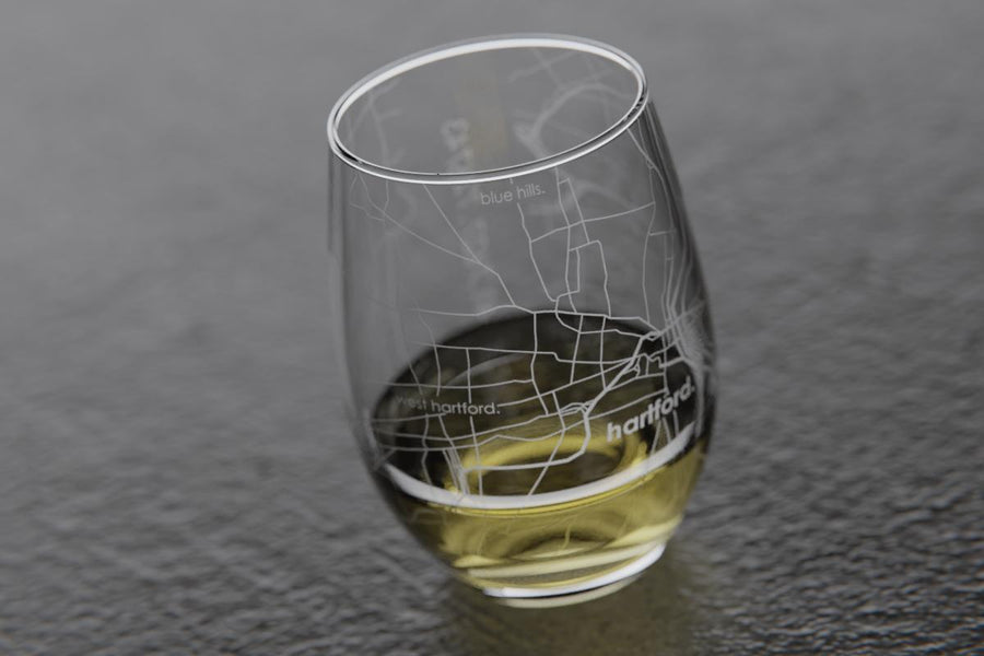 Hartford CT Map Stemless Wine Glass