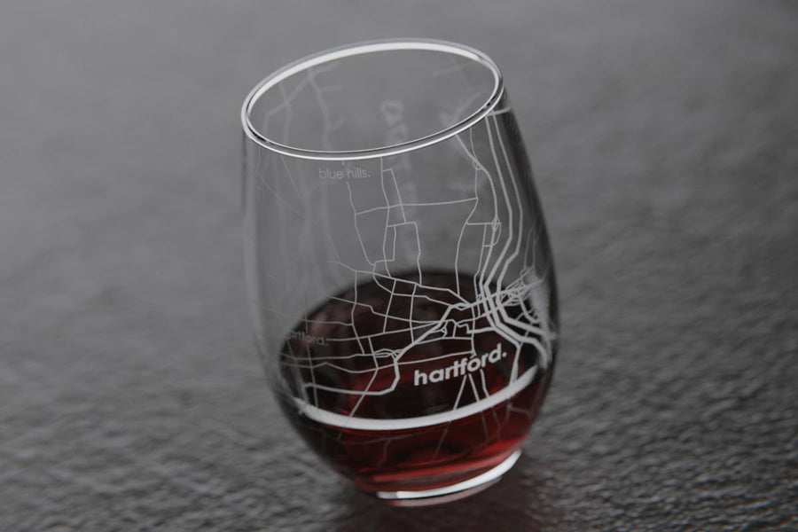Hartford CT Map Stemless Wine Glass