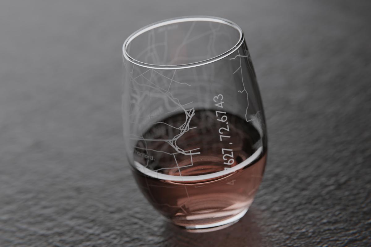 Hartford CT Map Stemless Wine Glass