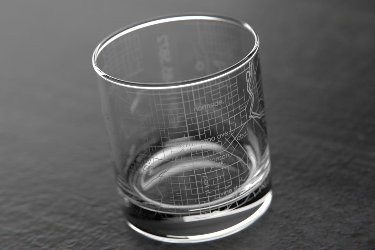 Kalamazoo MI Map Rocks Glass