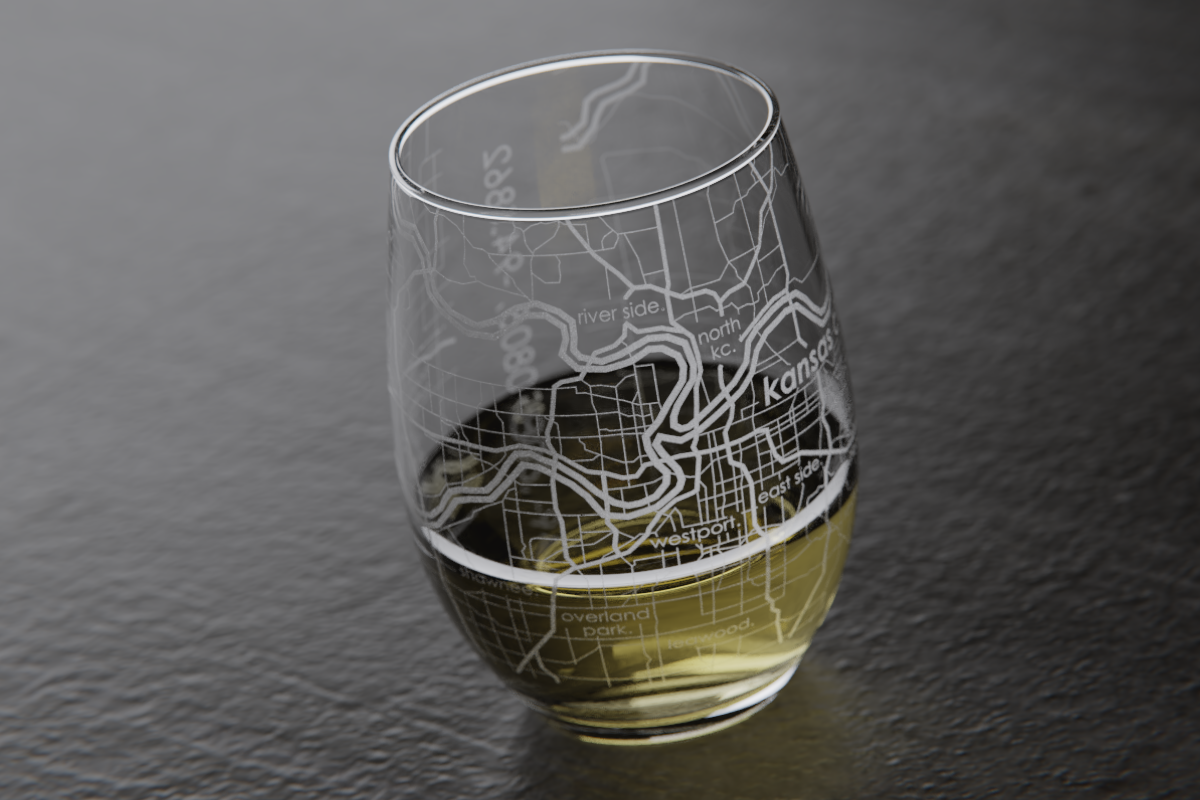 Kansas City Map Stemless Wine Glass