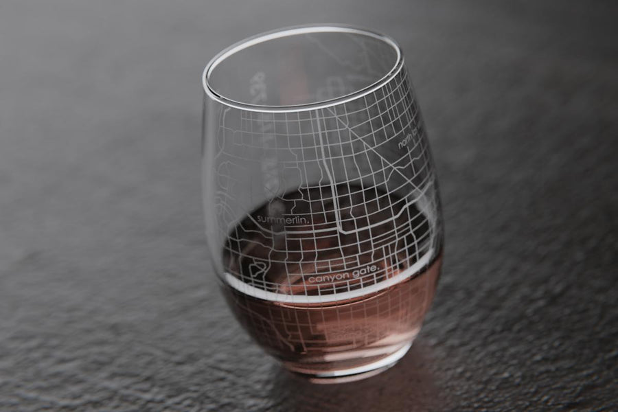 Las Vegas NV Map Stemless Wine Glass