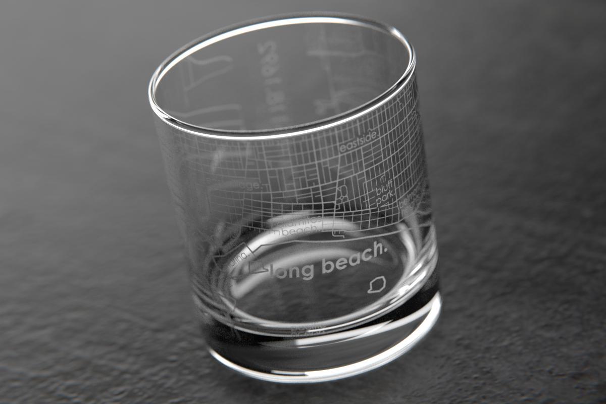 Long Beach CA Map Rocks Glass