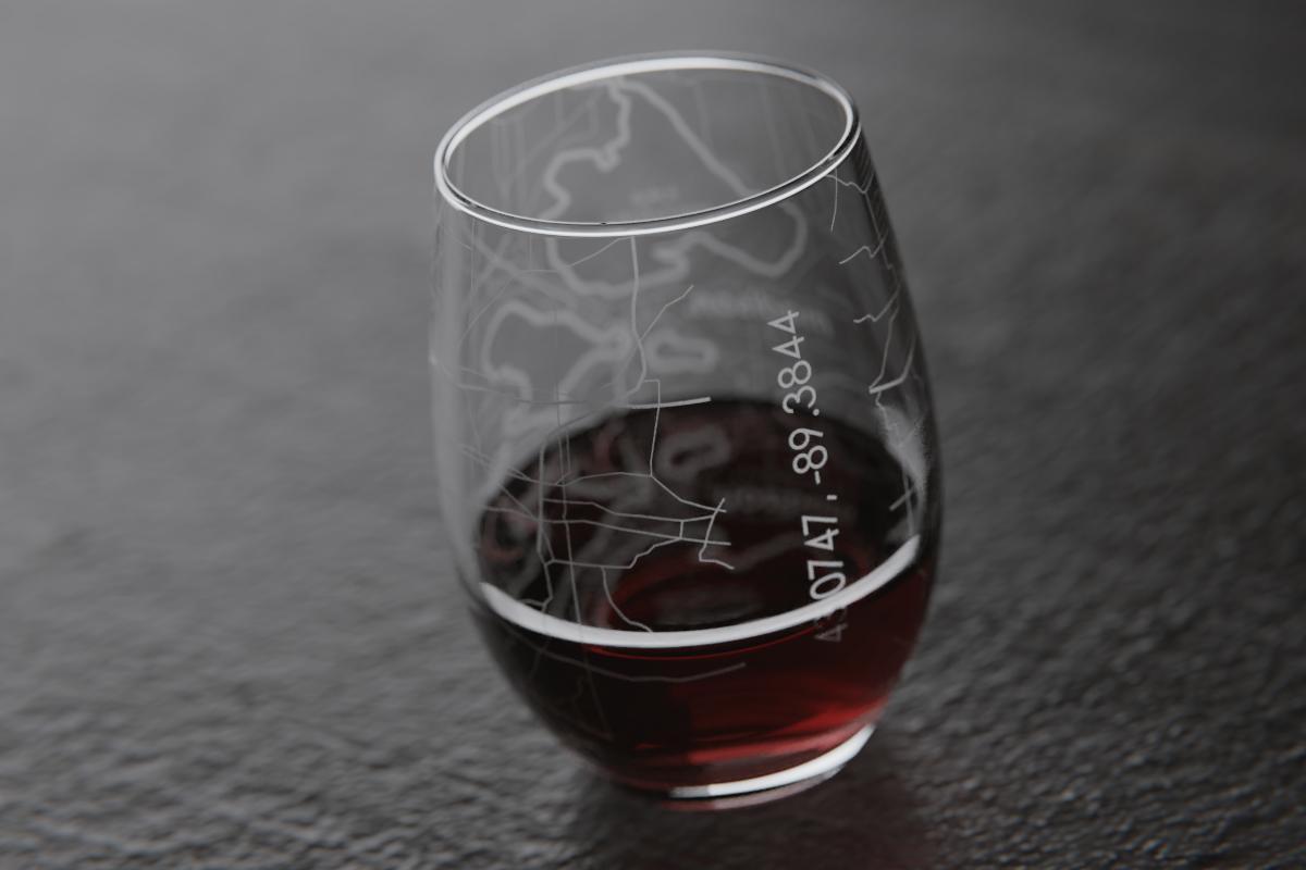 Madison WI Map Stemless Wine Glass