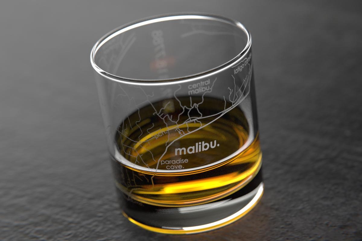 Malibu CA Map Rocks Glass