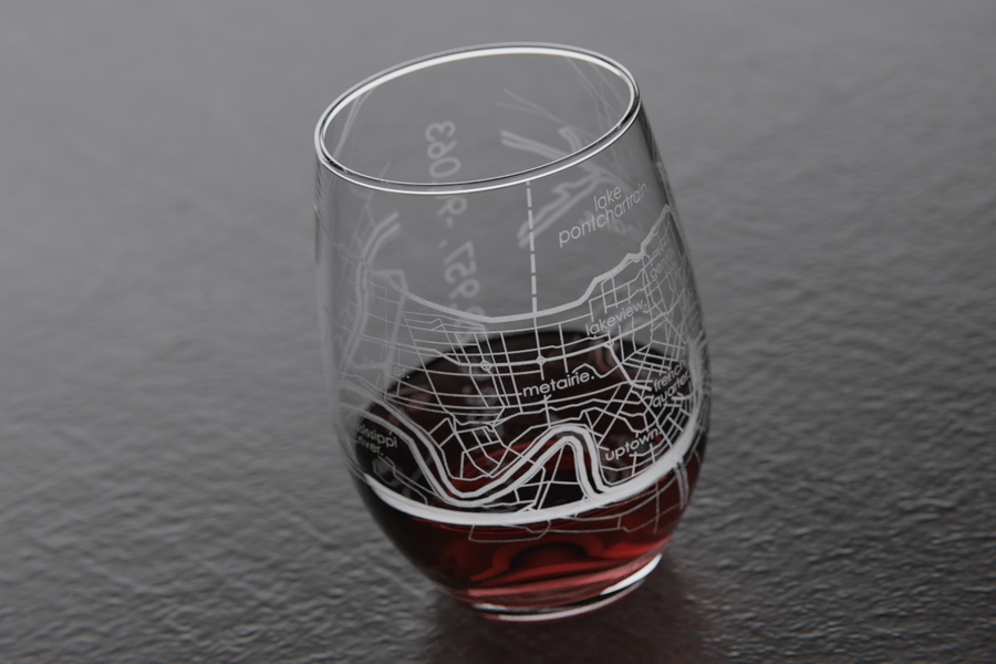 New Orleans Map Stemless Wine Glass