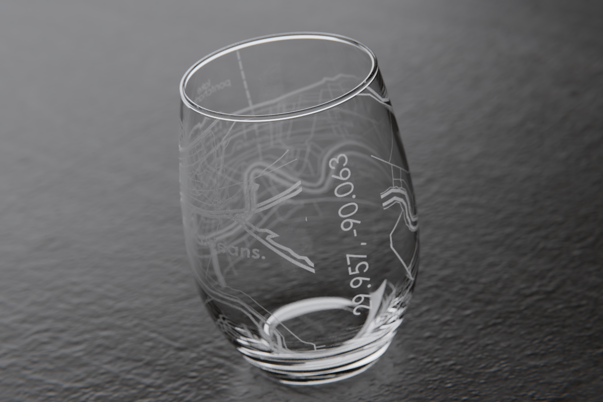 New Orleans Map Stemless Wine Glass