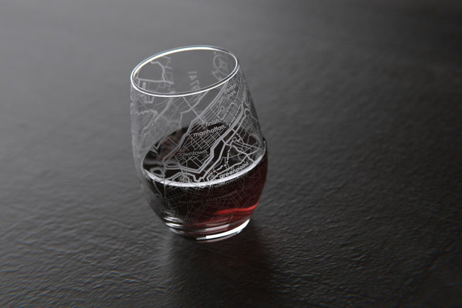 New York City 26.2 - Marathon Map Stemless Wine Glass