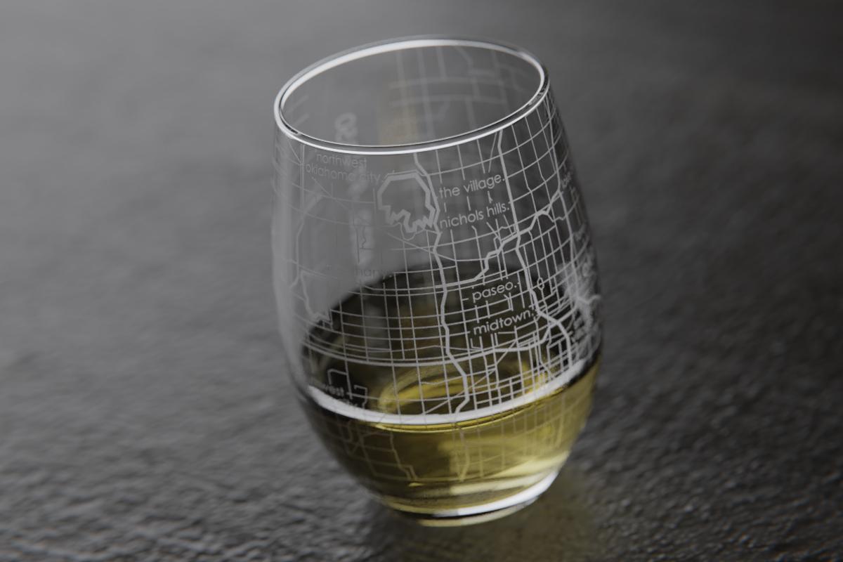 Oklahoma City OK Map Stemless Wine Glass