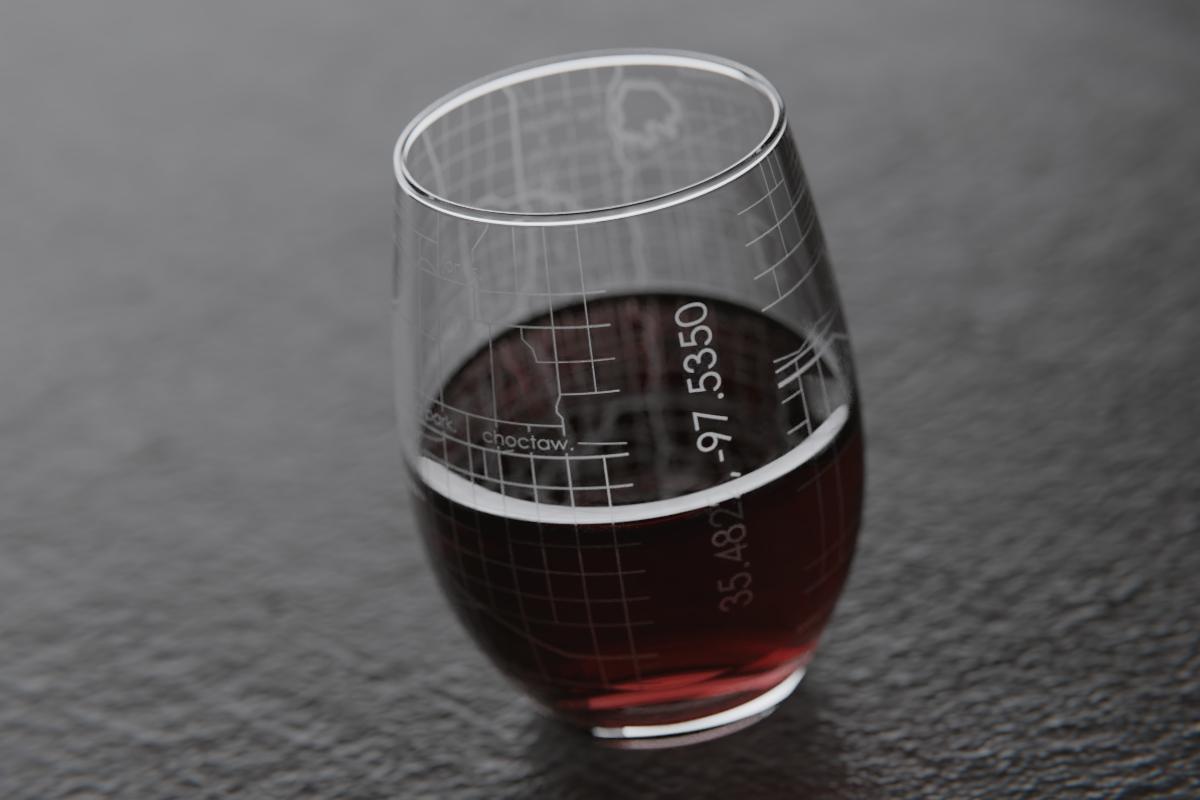 Oklahoma City OK Map Stemless Wine Glass