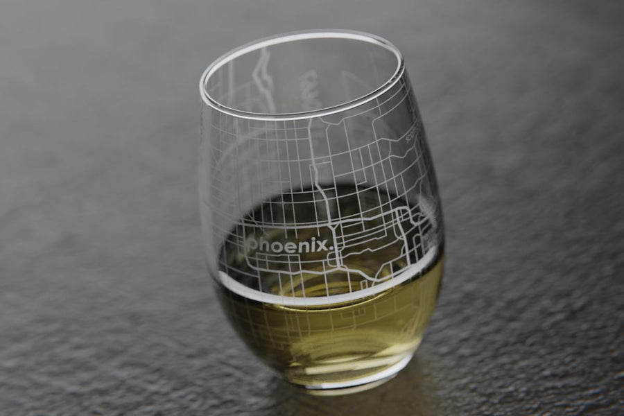 Phoenix AZ Map Stemless Wine Glass