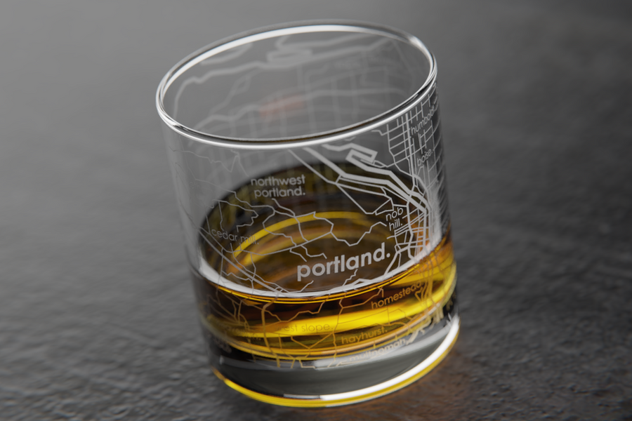 Portland, OR Map Rocks Glass