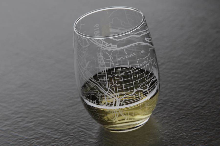 Portland OR Map Stemless Wine Glass