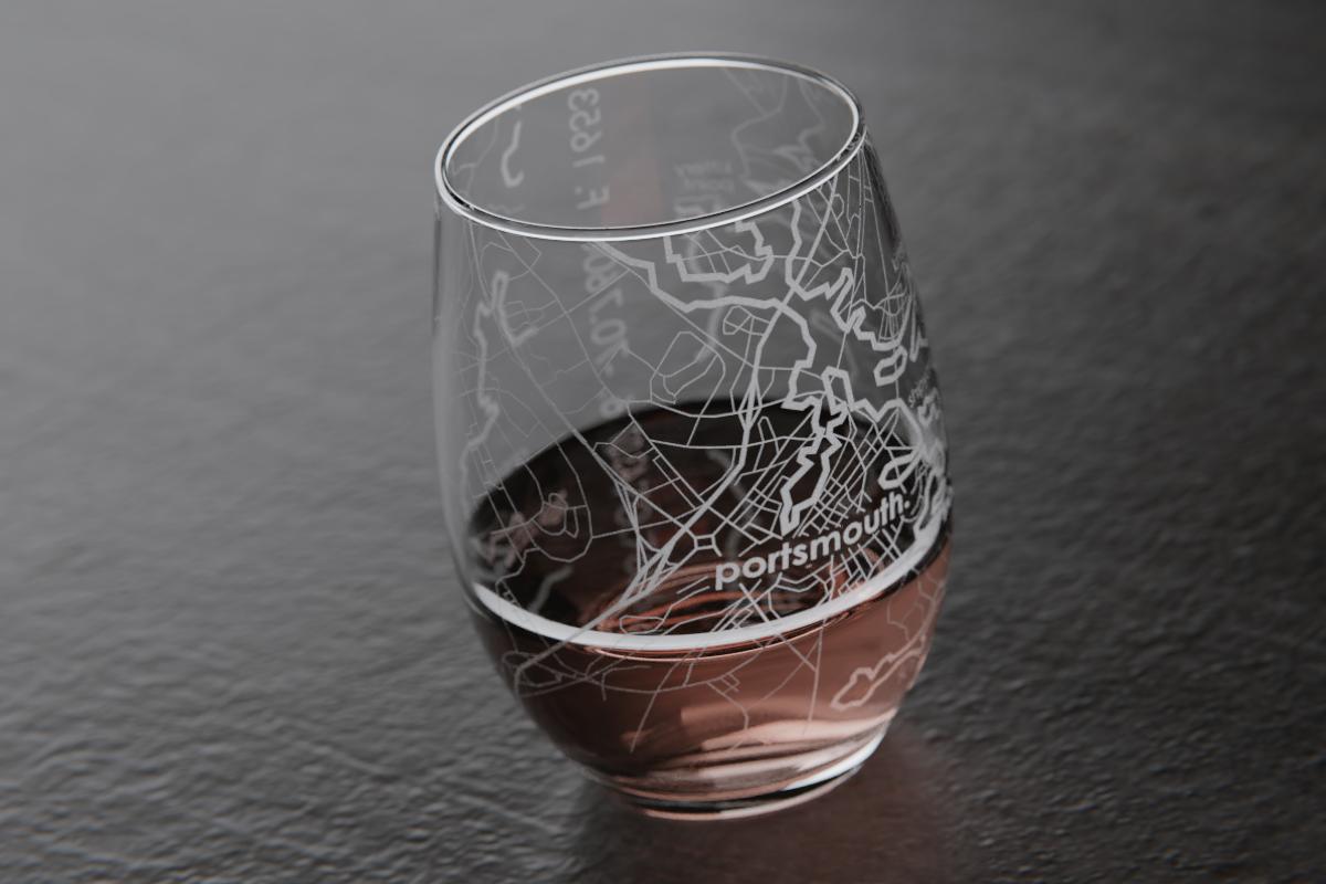 Portsmouth, NH Map Stemless Wine Glass