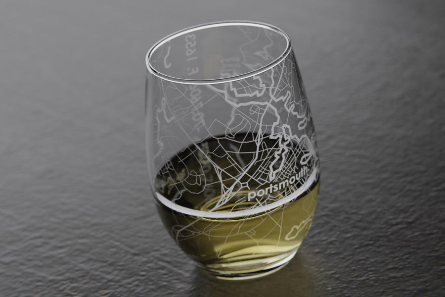 Portsmouth, NH Map Stemless Wine Glass